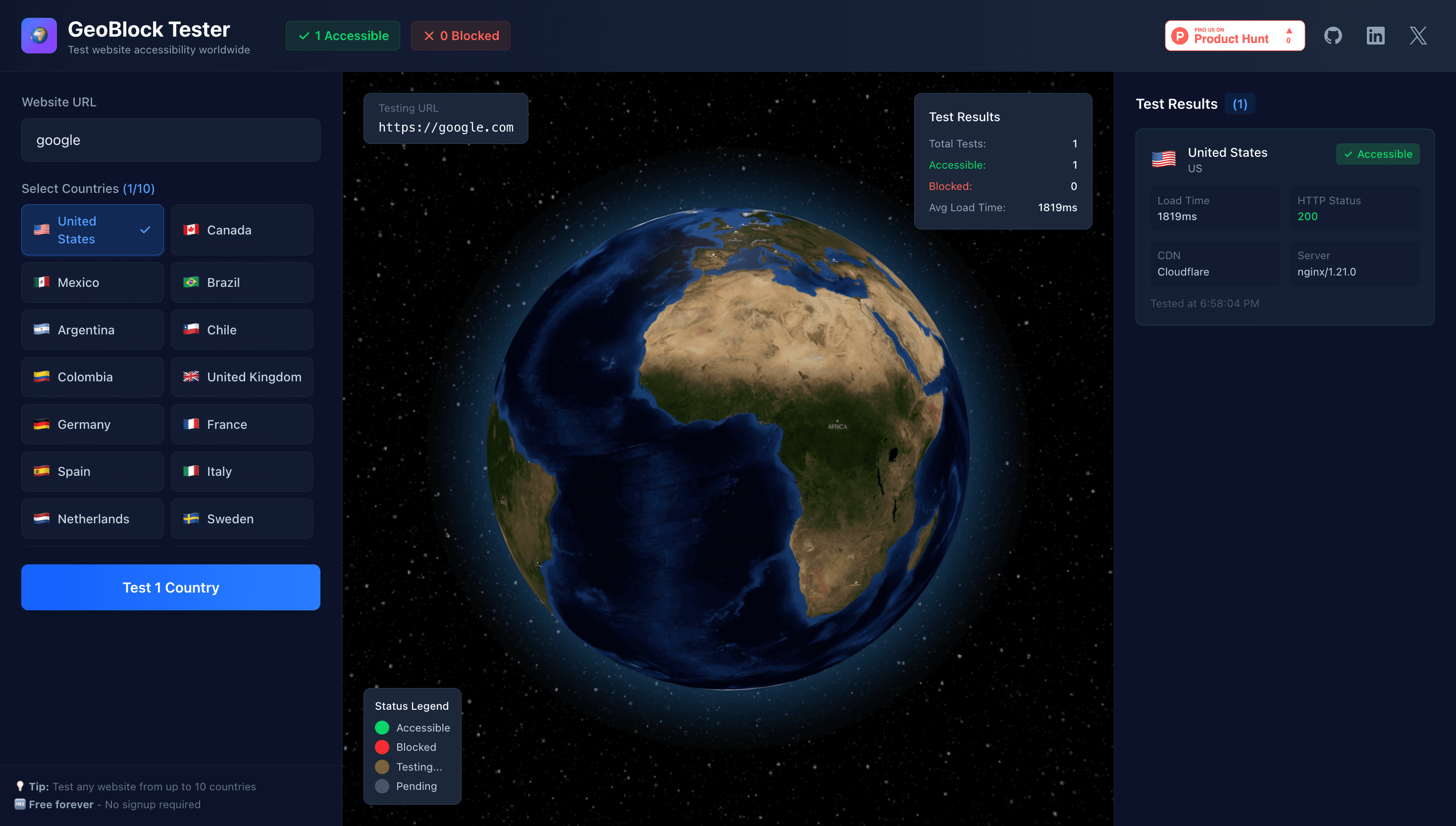 GeoBlock Tester screenshot
